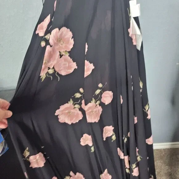 Reformation Dress Size 2 Callalily Gown Wrap Floral Layered Flowy Black Pink - Picture 15 of 17